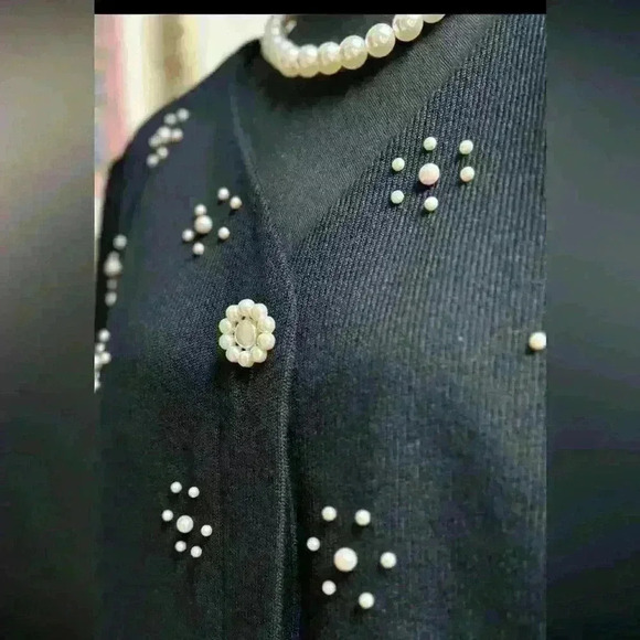 LESLIE FAYE VINTAGE BLACK PEARL DRESSY OFFICE UNION MADE ILGWU SWEATER SIZE 18W🖤 - Picture 3 of 11